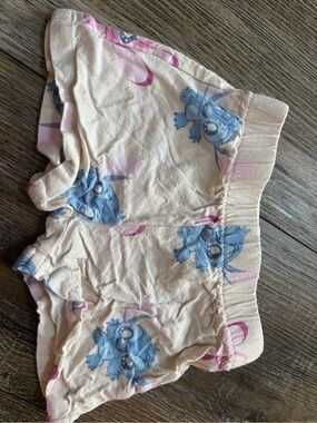 Disney Cream Shorts with Blue and Pink  Stitch Prints linen blend 12 months